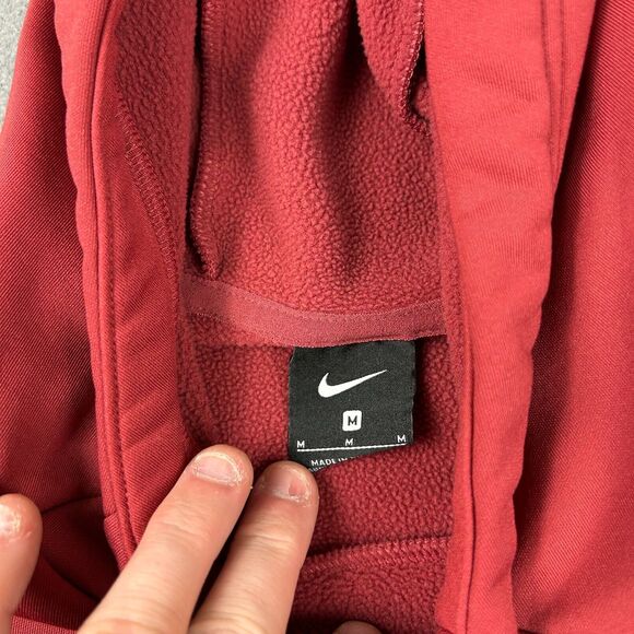 Nike Hoodie Womens Medium Red Script Therma Black Logo Sweatshirt Pullover - Picture 4 of 7